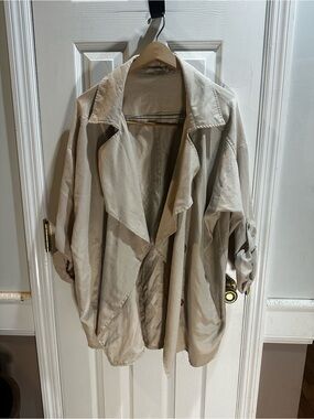 Ellison Beige Lightweight Draped Front Waterfall Trench Coat Large